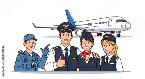 Airline Crew Members And Pilot.