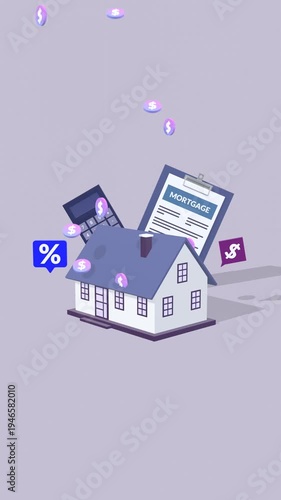 Animation Illustrating House Mortgage Calculation, Property Investment Cost Analysis, and Housing Budget Planning for Real Estate Finance and Home Buying Concepts in Vertical Video Format.