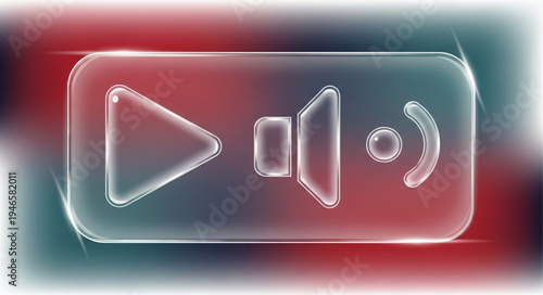 Transparent audio play button and volume icon interface element.