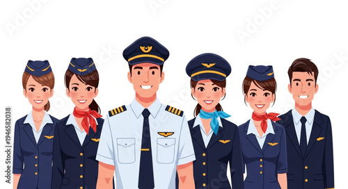 Airline Crew Members Stand Together.