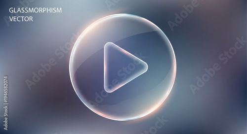 Glassmorphism Play Button Icon Vector Illustration.