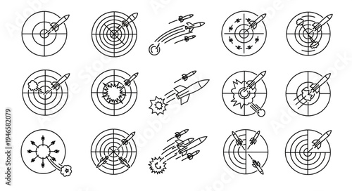 Collection of target icons with arrows and rockets in a sketch style.