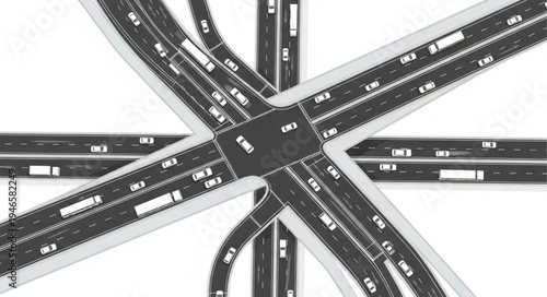 Busy highway intersection with traffic congestion from above.