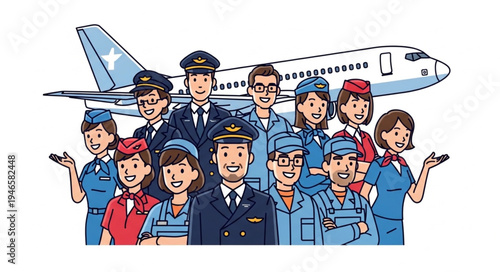 Airline Crew Members Stand Together.