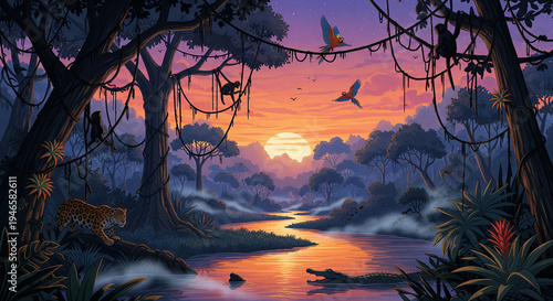 nature sunset in the forest