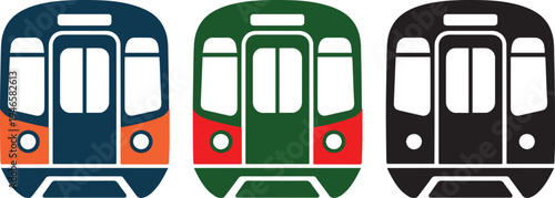 Metro Rail Icon Set, Modern Subway Train Front View Vector Illustration