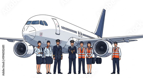 Airline Crew Stand Before Plane.