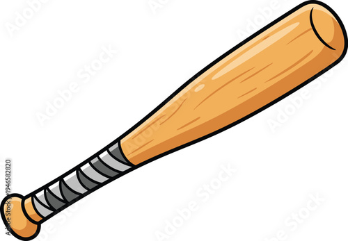 Cartoon style baseball bat with wooden handle and gray tape