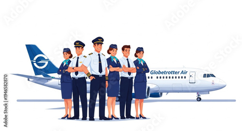 Airline Crew Stand in Front.