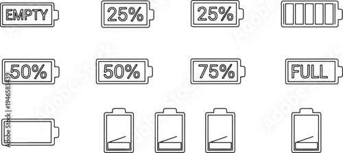 Visual representation of battery levels from empty to full