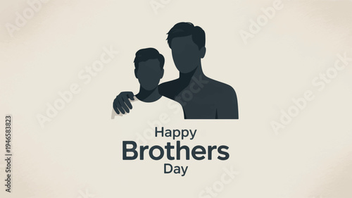 Brothers day poster with silhouettes of two brothers and happy brothers day text on beige background