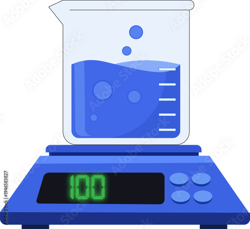 Digital tablet PC with blue screen displaying test tubes and medical data, handheld electronic device with keypad and buttons representing technology, business equipment, digital finance tools, and of