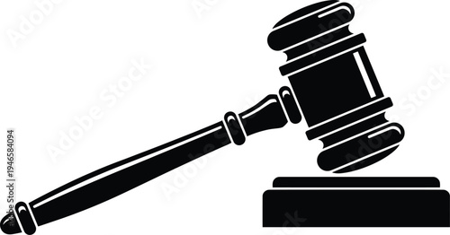 Vector judge gavel and sound block silhouette illustration for law justice court system legal services and auction house bid icon for professional marine design projects.