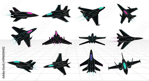 Collection of Fighter Jets in Various Poses and Angles.