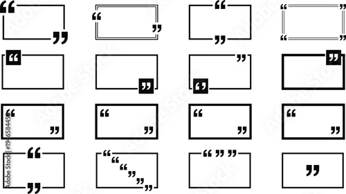 Vector quote box frame collection with various quotation marks and rectangular borders for social media posts, testimonials, text highlights, and creative editorial design layouts.