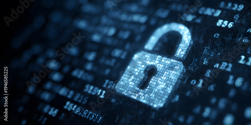 Digital lock under code background