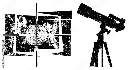 Space telescope on, observatory dome with, celestial viewing, astronomy equipment, stargazing tools, night sky observation.