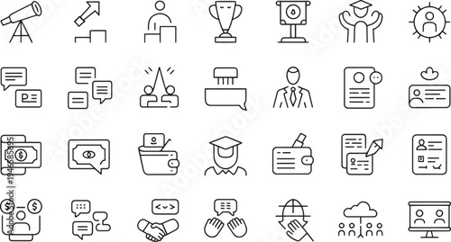 Collection of flat design vector icons representing various everyday activities and objects