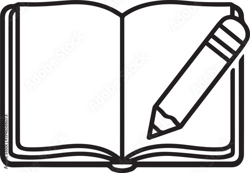 An open book with a pencil is placed on it for writing