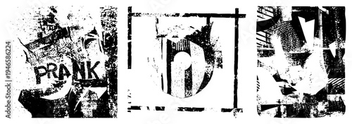 Bold stenciled "PRANK" text with distressed texture, urban street art, graffiti lettering, spray paint effect, vandalized typography.