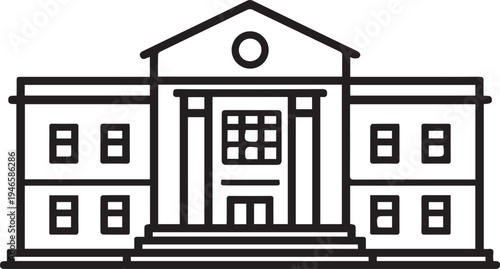 An elegant, minimalistic black line drawing of a grand, classical building, depicting a sense of timelessness and solidity.