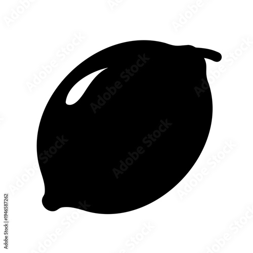 Striking Black Silhouette Illustration of a Fresh, Juicy Lemon on White Backdrop