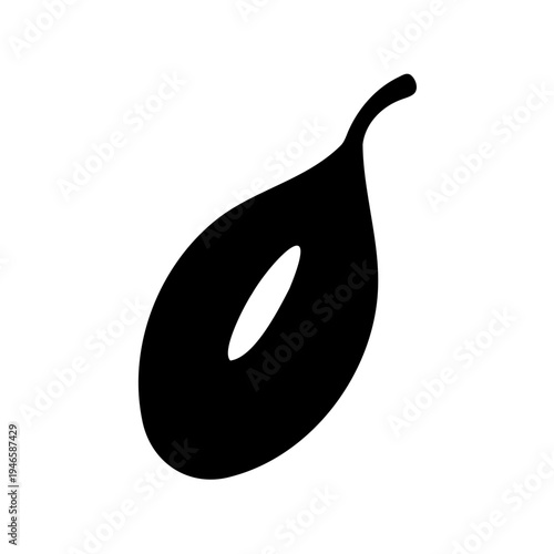 Stylized graphical representation of a single seed or fruit in black