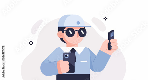 A person in a cap and sunglasses holds two smartphones
