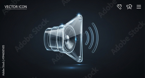 Transparent Speaker Icon with Sound Waves.