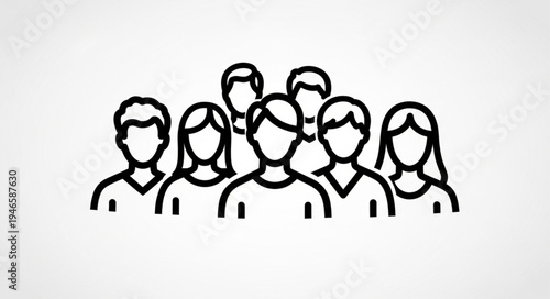 Group of diverse people icon illustration simple line art.