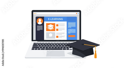 Laptop Displaying E Learning Platform Graduation Cap.