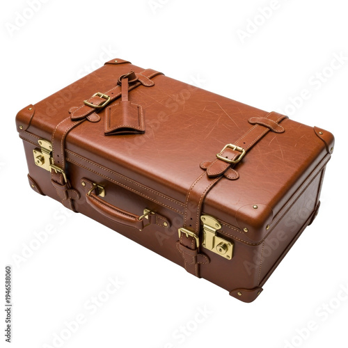 Vintage leather suitcase with brass hardware