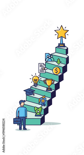 Man Standing Beside Staircase Leading to Star.