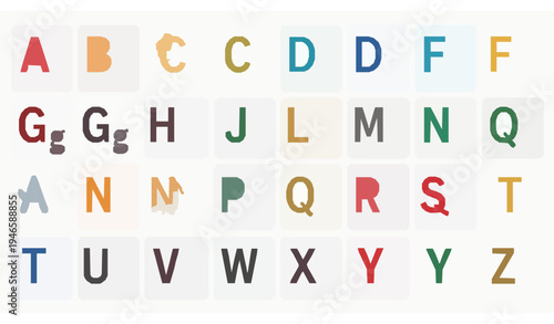 Set of funny alphabet flashcards with pictures for kids education isolated on white background vector design