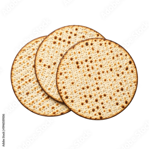 Three matzah crackers on transparent background