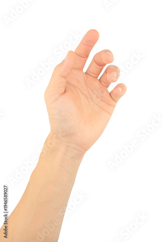 Human hand touch gesture isolated on a white background. showing a woman and a man palm and fingers reaching, holding, and clicking, gesture hand isolated