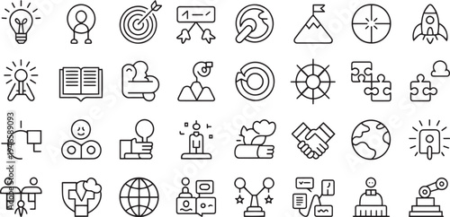Collection of hand drawn flat design icons isolated on transparent background