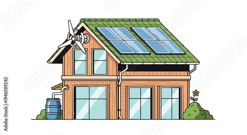 Sustainable living residence showcasing innovative renewable energy solutions and efficient resource management for a greener future and