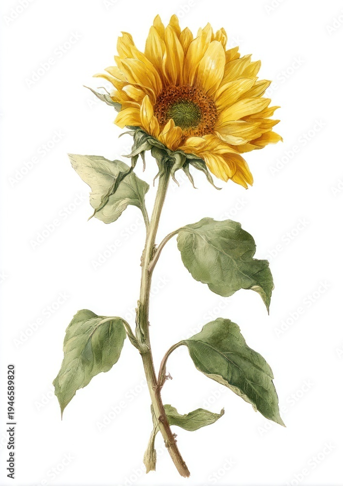 Fototapeta premium Vibrant sunflower botanical illustration.
