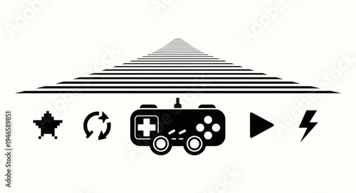 Video game controller and icons for gaming entertainment.