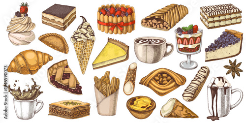 Pastry hand drawn vector collection