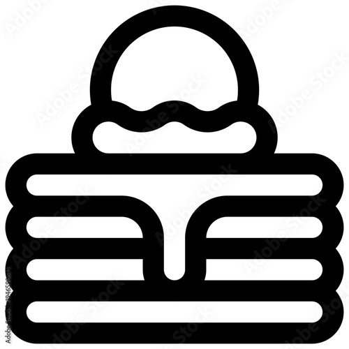 Pancakes with ice cream. Editable stroke vector icon.