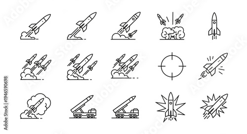Collection of Missile Launch Icons and Symbols.