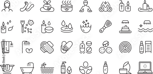Collection of hand drawn flat design icons representing daily life activities and objects