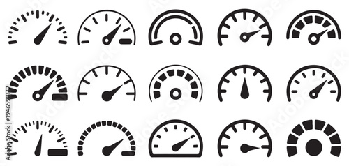 Speedometer Gauge Icon Set, Dashboard Meter and Speed Indicator Vector Collection. Vector illustration eps 10