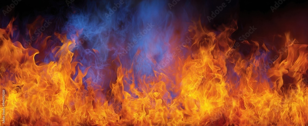 Fototapeta premium The Flames Dancing in a Blue and Orange Inferno Creating Dramatic Abstract Background
