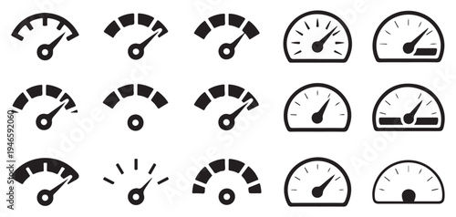 Speedometer Gauge Icon Set, Dashboard Meter and Speed Indicator Vector Collection. Vector illustration eps 10