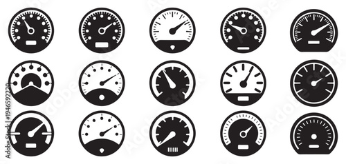 Speedometer Gauge Dashboard Icons Set, Speed Meter Indicator Vector Collection. Vector illustration eps 10