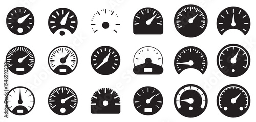Speedometer Gauge Dashboard Icons Set, Speed Meter Indicator Vector Collection. Vector illustration eps 10
