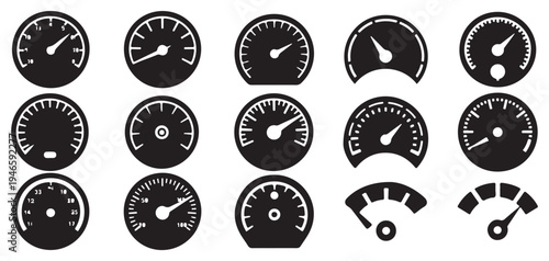 Speedometer Gauge Dashboard Icons Set, Speed Meter Indicator Vector Collection. Vector illustration eps 10